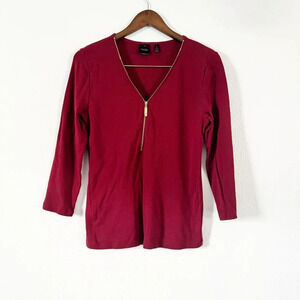Rafaella Wine Red Cotton Zipper Top Size Medium Retro Sexy Flirty Zip Neckline